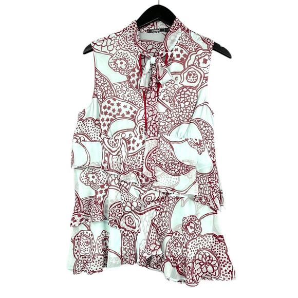 Capital Tailors Floral Victorian‎ Ruffled Tie Neck Sleeveless Silk Blouse Large - Picture 1 of 9